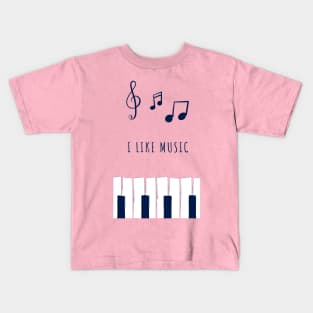 Illustration of notes and piano "I like music" Kids T-Shirt